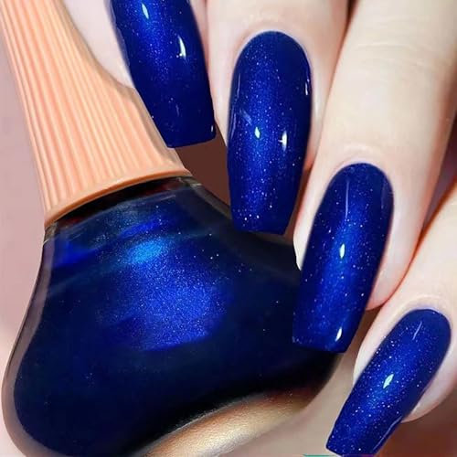 Satin Blue Glitter Nail polish - long-lasting, quick-drying varnish for women and girls. DIY Nail Art UV Light Free curing - add radiance to your nails