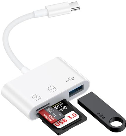 USB C to USB Camera Adapter,SD Card Reader for iPhone 16e 16 15,3 in 1 Memory Card Adapter with Dual Card Slots & USB Port for Samsung Galaxy S25 Ultra Plus S24,Pixel9 Android Trail Camera Card Reader