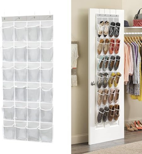 HTRTRR Over Door Shoe Storage 24 Pockets, Hanging Shoe Storage, Door Shoe Rack, Hanging Shoe Organiser, Foldable Transparent Shoe Hanger