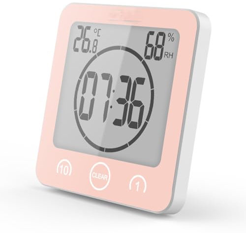 FXxswey LCD Numérique Horloge De Douche, Horloge De Salle De Bains Imperméable Douche Horloge Minuterie Température Humidité Mur Douche Horloge Cuisine Minuteur (Rose)