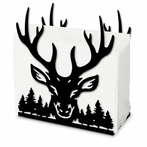 SUPERDANT Serviettenhalter Mit Hirschmotiv Für Tische Serviettenspender Waldbaummotiv Serviettenständer Geweih Napkin Holder Aus Metall Praktische Dekor Für Küchenarbeitsplatten Und Restaurants