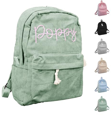REQTYUI Anpassbarer Cord-Rucksack mit Namensstickerei – leicht, perfekt für Schulausflüge und Laptop-Tragetragen