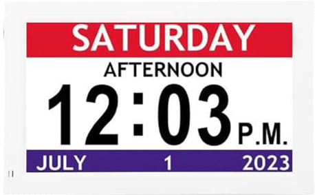 7-Zoll-Kalenderuhr, Digitaluhr mit 12 Alarmen, Automatisches Dimmen, Bild-und Video Wiedergabe, Tages Datum Kalender Uhr für Senioren Demenz