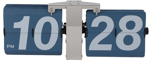 Automatische Flip -Uhr -Mechanik Retro Digital Flip Down Takt Batterie Easy Lesen Sie große Zahlen Schreibtisch Wand Hanging Edelstahl PVC Wohnzimmer Büro Studie (Silberständer und Blue Flip)