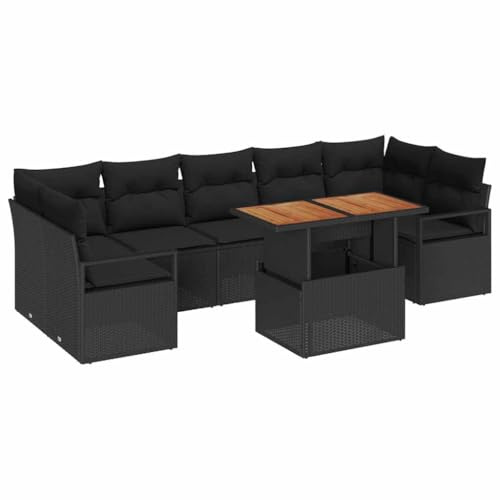 vidaXL Garten-Sofa-Set 8 pcs Schwarz und Braun 100 x 55 x 73 cm, Garten und Terrasse, Rechteckige modulare Couch, Rattan Möbel, Lounge Set, verstellbare Füße