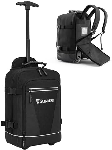 Guinness 3-in-1 RyanAir Cabin Backpack with Wheels 40x25x20cm – Underseat Bag | Wheeled Travel Backpack Trolley Holdall | Flight Approved for easyJet, Jet2, Wizz Air | Official Guinness Luggage