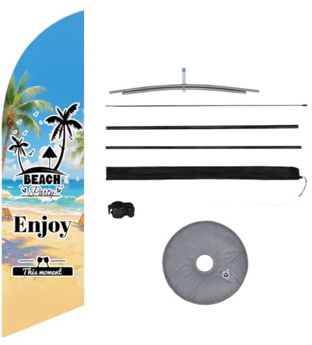 Blueshyhall Federflagge Outdoor, Strand Flagge, Beach-Party-Enjoy-This-Moment-Flag, 2,6M Werbefahne mit Ständer und Fuss Set Eigene Logo Personalisiert, für Unternehmen und Schaufenster