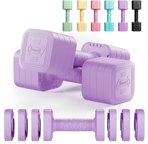 Dripex Adjustable Dumbbells Weight Set 2.5kg 5kg 10kg Dumbbell Pair 4-in-1 | Dumbbells Set Women Men, Sold as a Pair, Non-Slip Handle, Home Gym Fitness, Pink Blue Green Purple Yellow Black