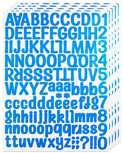 BINLINHONGO 630 Letters Number Stickers, 5 Sheets Glitter 1 Inch Self-Adhesive Vinyl Letter Sticker Decals for Scrapbooks, Water Bottles, Signs, Holiday Parties -Blue