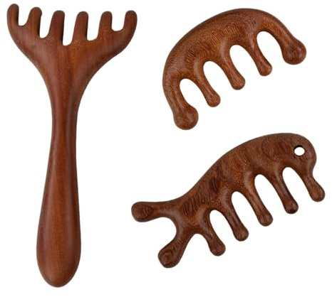 Lot de 3 Peignes de Massage en Bois de Santal, Masseur De Tete Cuir Chevelu, Masser Les Méridiens Gua Sha Corporel, Brosse de Scalp Massager pour Relaxation, Amélioration de la Circulation