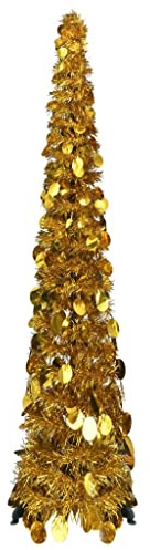 Albero di Natale Artificiale in PET Pop-Up, Dorato Scintillante, Riutilizzabile e Facile da Montare, Albero Natale, Christmas Tree, per Interni ed Esterni Riparati, 120 cm