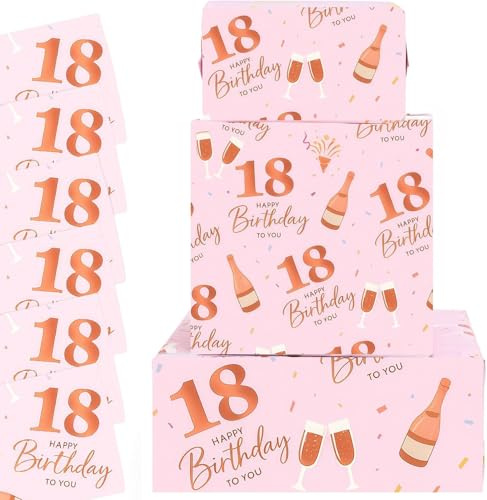 Geschenkpapier zum 18. Geburtstag, 6 Blatt 70x50cm Rosa Geschenkpapier für Mädchen, umweltfreundliche Dekoration zum 18. Geburtstag (18th)