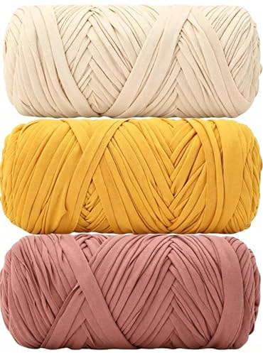 3 Rolle 200g T-Shirt Garn,BetterJonny Bändchengarn zum Häkeln, Häkelgarn,Textilgarn für gehäkelte Körbe,Geeignet für Teppiche, Heimdekoration und DIY-Kunsthandwerk,Crochet Yarn für Anfänger (3Farbe-D)