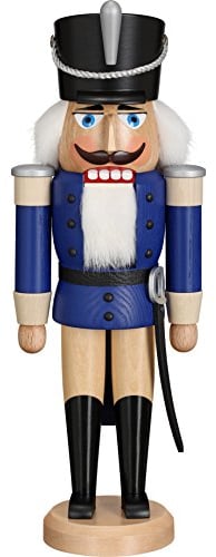 Seiffener Volkskunst | Nussknacker aus dem Erzgebirge | Husar mit Säbel 37 cm | Nussknacker Deko Figur | Original Erzgebirgische Volkskunst | 11212/2 | blau lasiert