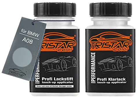 TRISTARcolor Autolack Lackstift Set für BMW A08 Silbergrau Metallic Basislack Klarlack je 50ml