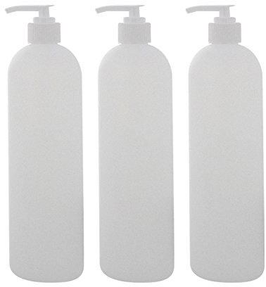 Leere Flasche mit Pumper 500ml, Kosmetex Boston Pumper-Flasche, Plastik, halbtransparent, groß, 3 x 500ml