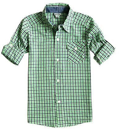 Bienzoe Garçon Coton Plaid Roll-up Manche Chemises 9/10 Vert