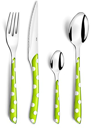 AMEFA - Ménagère 16 couverts de table pour 4 personnes - Eclat Pois - Acier inoxydable 18/0, Finition Brillante - Vert