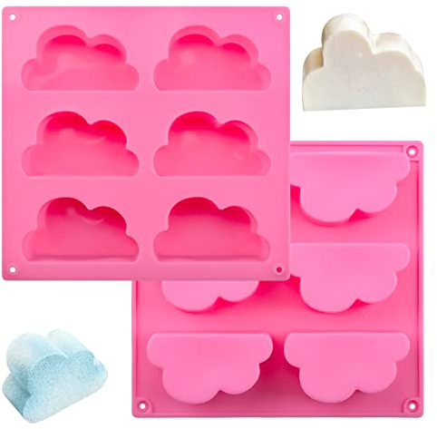 WANDIC Moule en forme de nuage, 2 moule silicone nuage 6 trous moules en Silicone moule en résine souple Utilisé pour la décoration de savon de gâteau de bricolage