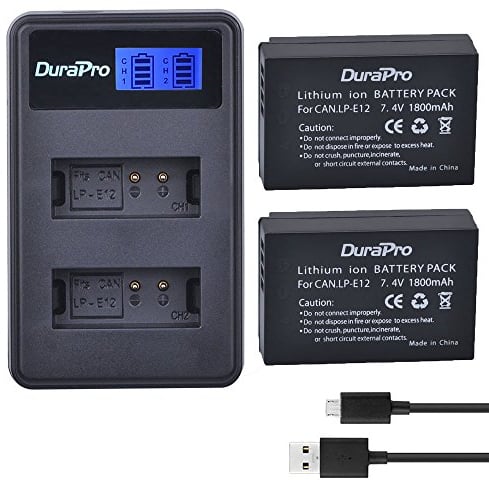 DuraPro 1800mAh 2Stk LP-E12 LP E12 LPE12 Akku + LCD Dual USB Ladegerät für LP-E12, LC-E12 Akku und EOS M, EOS M2, EOS M10, EOS M50, EOS Rebel SL1, EOS 100D Digitalkameras