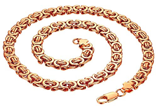Flongo Herren-Kette Königskette Herrenkette Männer Kette, 9mm Breit Edelstahl Halskette Ketten Schwarz Silber Rose Gold Goldkette 57cm Herrschsüchtig Rau Rock Herren-Accessoires