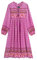 R.Vivimos Damen Beiläufig Bohemien Drucken Krawatte Langarm Strand Stil Lang Midi Kleid Berufung Kleid（XS,Magenta