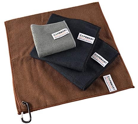 CAFEMASY Barista Mikrofaser Handtuch Set - Schnelltrocknend 4 Stück Mikro-Reinigungstuch mit Haken zum Reinigen des Dampfstabs und der Espressomaschine