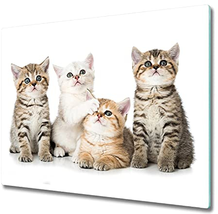 Schneidebretter Glas 60x52 cm Plastikfrei Lebensmittelecht Dekorativ Dünn Glasplatte Antibakteriell Gehärtetes Glas Hitzebeständig für die Küche Rutschfest Silikonfüße - Kleine Katzen