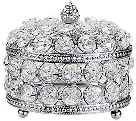Hipiwe Crystal Mirrored Jewelry Box - Jewelry Trinket Organizer Treasure Box Home Decor Ring Earrings Necklace Storage Holder Chest Keepsake Box,Birthday Christmas Gift for Women, Large