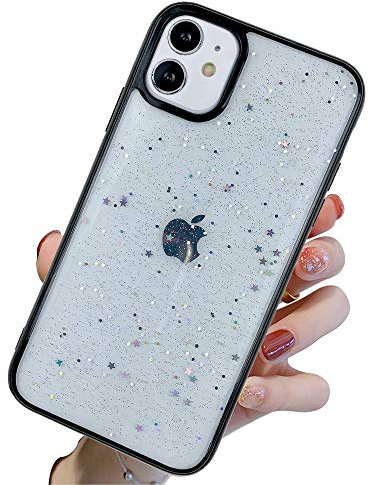 Emlivi kompatibel mit iPhone 8 Handyhülle, Klar Funkeln Glitzer Star Hülle für iPhone 7 Bling Bumper Case Mädchen Frauen Soft TPU Transparent Glitzer Hülle für iPhone SE 2020 - schwarz Star