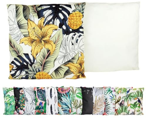JACK Outdoor Lounge Kissen 45x45cm Motiv Dekokissen inkl. Füllung Wasserfest Sitzkissen Garten Stuhl, Farbe:Blütentraum Gold