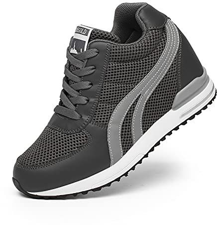 AONEGOLD Zapatillas de Cuña para Mujer Zapatillas de Deporte Zapatillas Altas Primavera/Verano Tacón Cuña 7CM(Gris Oscuro,34EU)