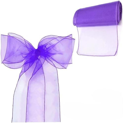 Namvo 10pcs Organza Chair Bows Purple, Fuller Wider Sash Chair Sashes Ribbon for Wedding Party Events Birthday Decoration, Not Included The White Chair Cover