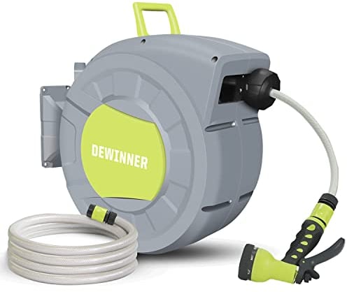 DEWINNER Schlauchtrommel Wasser 25+2m, Schlauchtrommel mit Gartenschlauch, 180° Schwenkbar