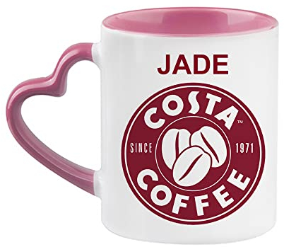 Giftme Personalised with Any Name Costa Unique Heart Handle Ceramic Mug Coffee Tea Mug. (Pink Mug)