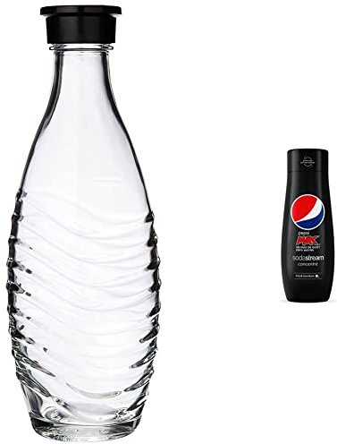 sodastream Lot de 2 Carafes en Verre pour Machine à Eau Pétillante Crystal, Transparentes, Compatibles Lave-Vaisselle, 2 x 0.6 L & Concentré Pepsi Max, 440ml