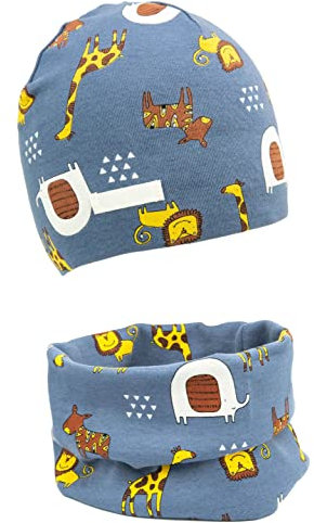 Mädchen Mütze Set mit Schal Kinder Beanie für Herbst Winter Baumwolle 2er(Set: Tier Giraffe,49-53)