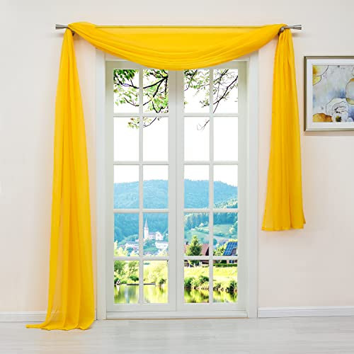 ESLIR Querbehang Gardine Freihanddeko aus transparentem Voile Deko Gardinen Schals Vorhang Einfarbige Dekoschals Uni Gelb HxB 145x500 cm 1 Stück