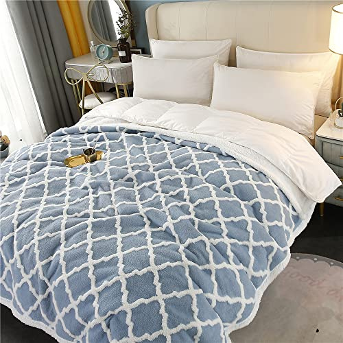 PU MEI Sherpa Fleece Throw Blanket Reversible Plush Fluffy Lattice Flannel Blankets for Sofa Couch Bed,60x80 (Light Blue)