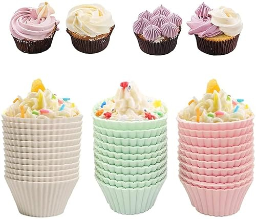YANJINGHE 24 Stück Silikon Cupcake Formen, Wiederverwendbare Silikon Backformen, Cupcake Formen, Silikon Wiederverwendbar Antihaft Hitzebeständig Muffinformen für Kuchen, Eis, Pudding, Gelee (L)