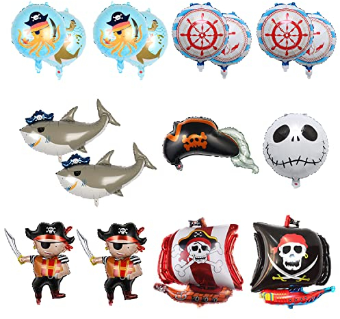 12 Stück Piraten-Luftballondekoration, Piratenschiff, Meerestier-Ballons usw., Halloween-Mottoparty, Dekorationen für Geburtstagsfeiern