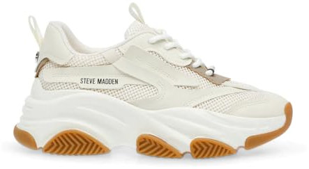 Steve Madden Possession POSS03S1 Weisse Gummi-Damenschuhe, Turnschuhe, Stoff-Keilschnürsenkel 39