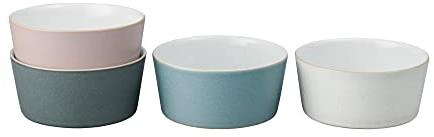 Denby - Juego de 4 cuencos de arroz rectos de colores mixtos Impression – Vajilla moderna apta para lavavajillas y microondas – Vajilla de cerámica azul, rosa, crema, negro