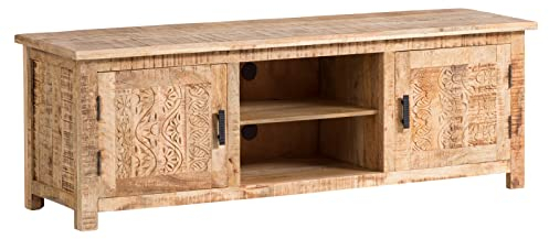 Woodkings® TV-Bank Mumbai Massivholz rustikal TV-Unterschrank Lowboard TV-Möbel mit Türen und Schubkasten Holz Möbel
