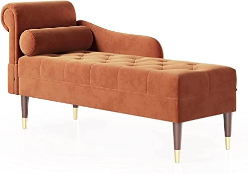Vesgantti Velvet Chaiselongue, Indoor Lounge Sofa mit linker Armlehne und Lendenkissen, gepolsterte Recamiere für Wohnzimmer, Schlafzimmer und Büro, werkzeuglose Montage