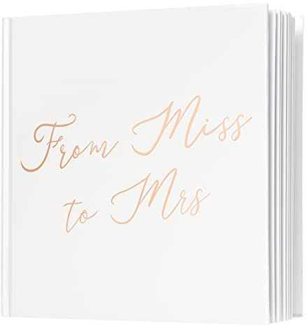 Calculs from Miss to Mrs Picture Book for Instax Film, Polaroid Bridal Shower Guest Book Blank Pages Bride to Be Scrapbook, 21.6 cm Square White Cover Rose Gold Script