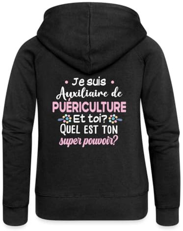 Spreadshirt Merci Auxiliaire De Puériculture Veste À Capuche Femme Premium, L, Noir