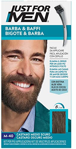 Just For Men Tinte Bigote Y Barba, Elimina Las Canas Para Una Apariencia Más Espesa Y Completa, Con Pincel Aplicador Incluido, Color Castaño Oscuro Medio, M40