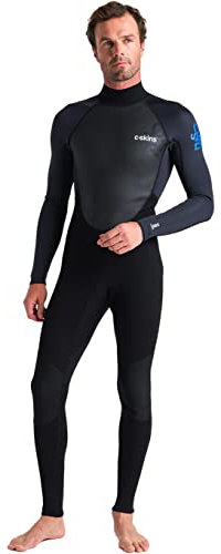 C-Skins 2023 Mens Element 3/2mm Back Zip Wetsuit - Black Anthracite Cyan - Breathable - Xtend neoprene upper body Mens Wetsuit - ML