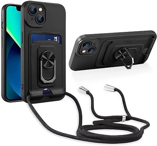 Haygdz Cover Compatibile con Apple iPhone 11 Pro Max, Slot Schede, 360°Magnetica Anello Supporto [Protezione Fotocamera] Cordino Collana Necklace Silicone Case, Nero